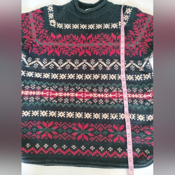 Eddie Bauer Cotton Fair Isle Knit Roll Neck Sweater Black Red Classic Size Small - Picture 14 of 14